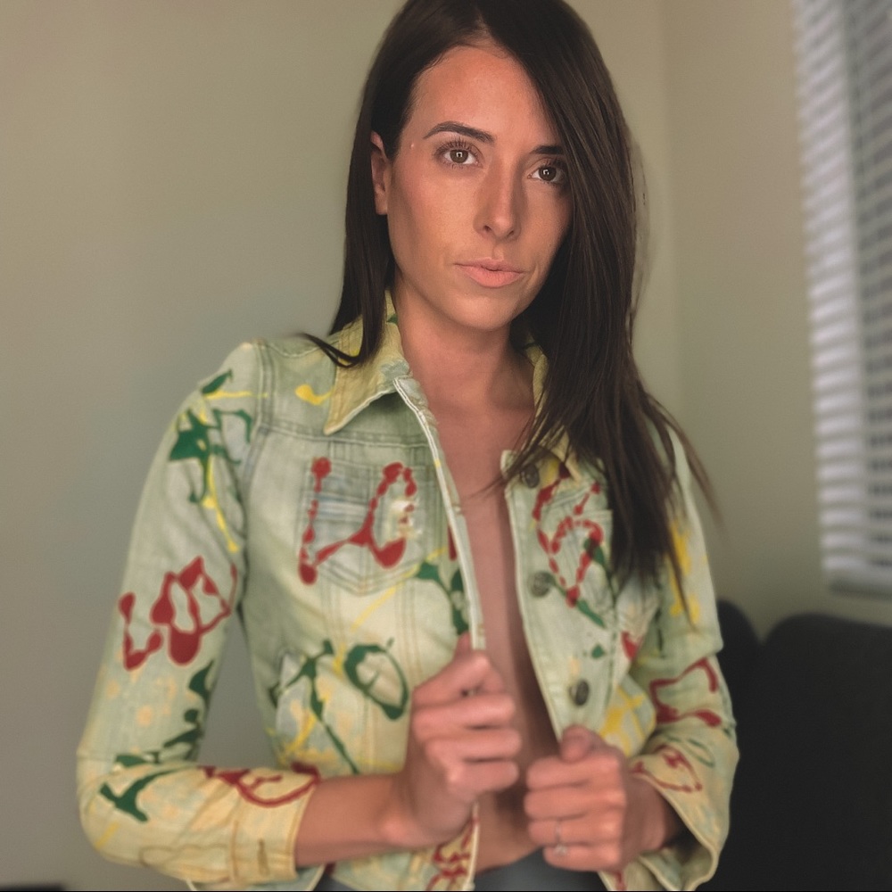 Navie Paint Style Button Up Jean Jacket